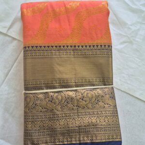 Elegant Peach Silk Saree with Rich Gold Zari Border & Pallu