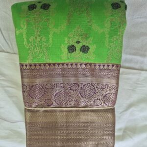 Elegant Green & Light Gold Silk Saree with Subtle Zari Design