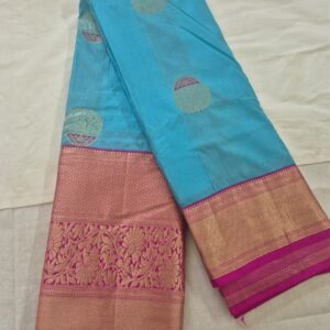 Elegant Blue & Pink Silk Saree with Contrast Zari Border