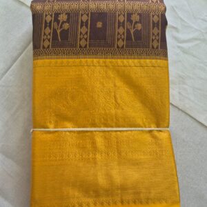 Elegant Brown Saree with Yellow Contrast Border & Zari Work