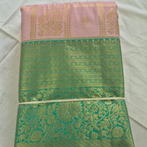 Elegant Pastel Pink & Green Silk Saree with Rich Gold Zari Work
