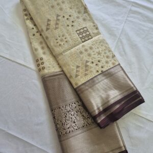 Elegant Cream & Brown Saree with Rich Zari Border