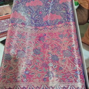 Elegant Purple Silk Saree with Floral Pink Border