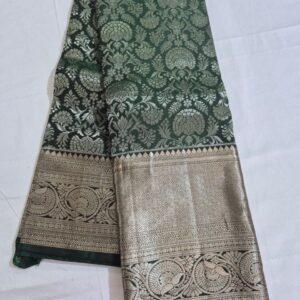 Elegant Green & Silver Saree with Subtle Zari Border