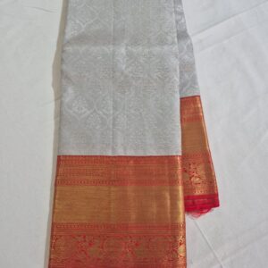 Traditional White & Red Silk Saree with Rich Gold Zari Pallu