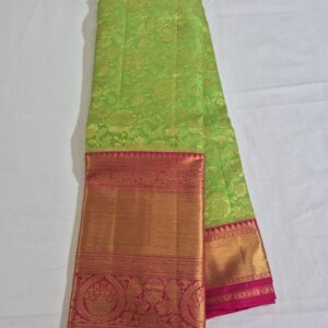 Traditional Parrot Green & Red Silk Saree with Rich Gold Zari Border