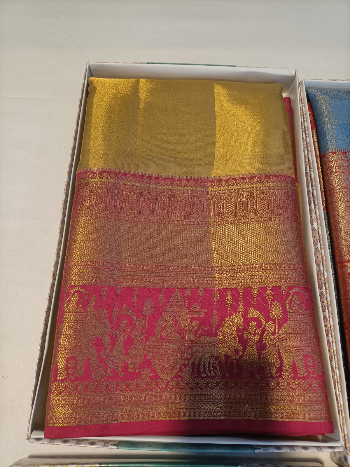 Premium Gold Plain Saree with Pallaki Work